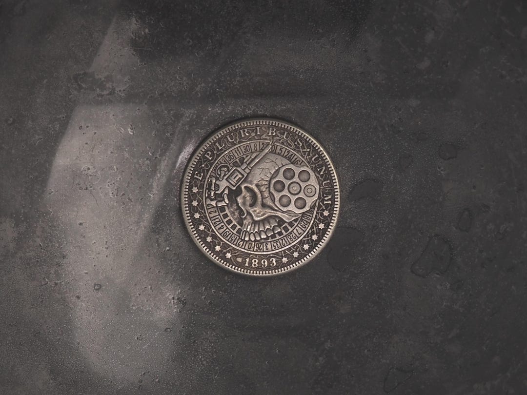 Revolver Token Hand Struck Morgan Russian Roulette Revolver Skull 6 Shot Smith ...