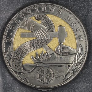 Christs Crucifixion Mechanical Morgan Dollar Replica (Gold Back) - Religious/God/Rapture/Biblical/Wrath/Empire - Roman Booteen/Moving Coin