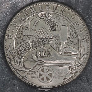 Christs Crucifixion Mechanical Morgan Dollar Replica (Silver) - Religious/God/Rapture/Biblical/Wrath/Empire - Roman Booteen/Moving Coin