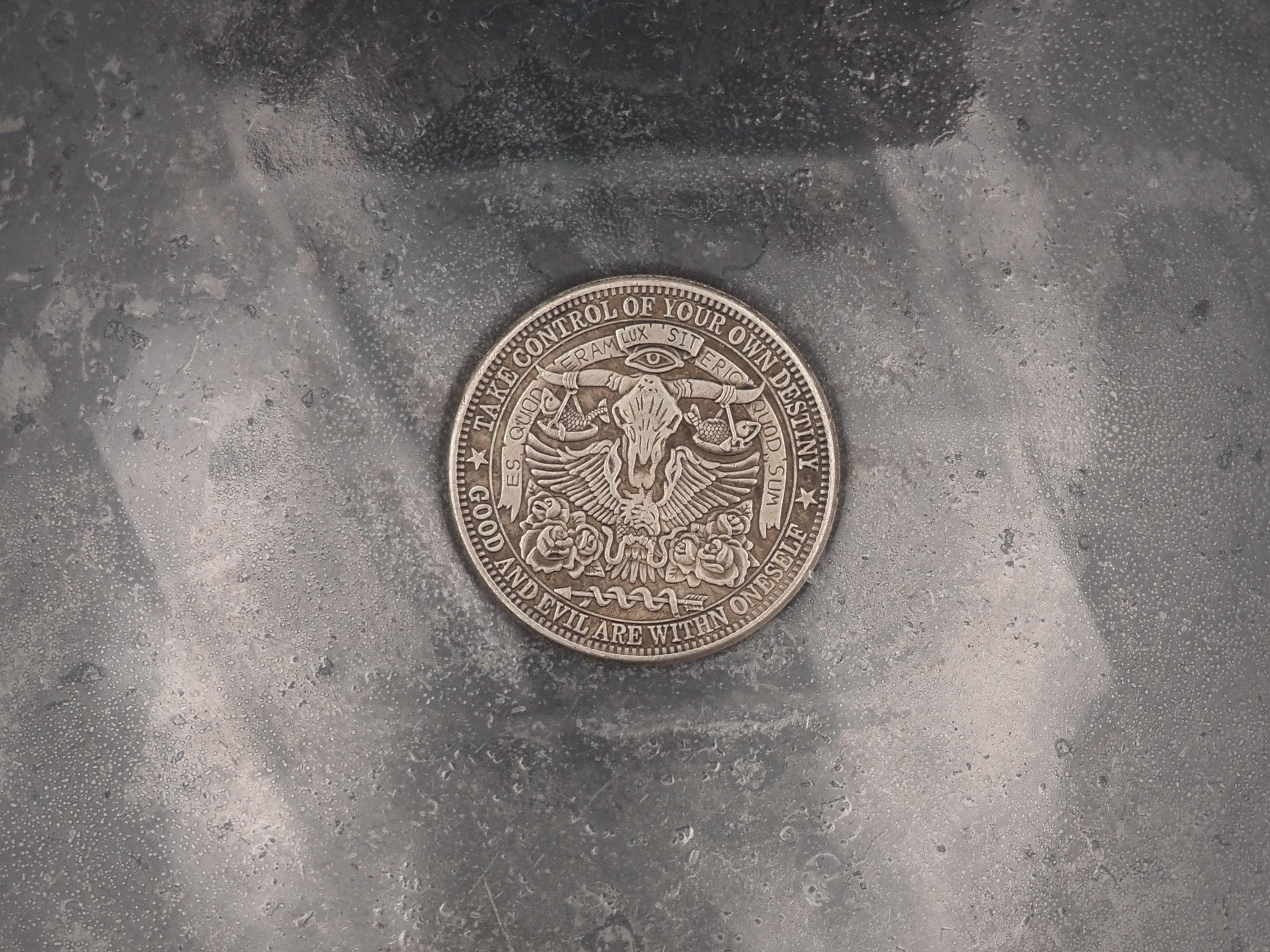 手打ちモルガンドル - テキサス牛の頭蓋骨 - 自分の運命をコントロール - .999 シルバーメッキレプリカコイン/トークン/メダル