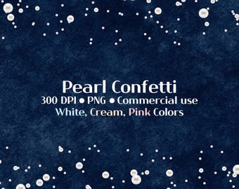 Pearl Confetti Overlays Border PNG - 3 Colors Realistic Shimmering Pearl Scatters - Wedding Clipart