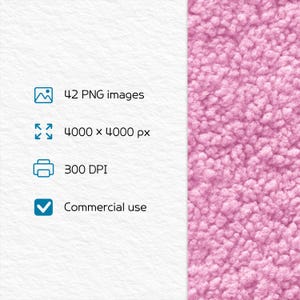 May include: The image displays text indicating 42 PNG images, 4000 x 4000 px resolution, 300 DPI, and commercial use. A textured pink background is on the right side of the image.