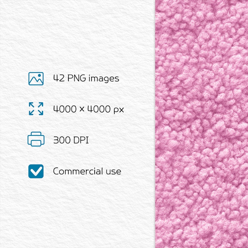 May include: The image displays text indicating 42 PNG images, 4000 x 4000 px resolution, 300 DPI, and commercial use. A textured pink background is on the right side of the image.