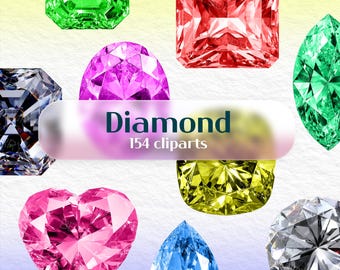 Colorful Diamond Clipart Set: Sparkle Jewel Graphics (PNG Digital Download)