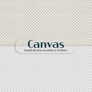 Può includere: Una texture di tela senza cuciture in bianco sporco e bianco, con un motivo intrecciato. Un'etichetta traslucida mostra la parola "Canvas" in blu scuro, con il testo "hand drawn seamless texture" sotto.