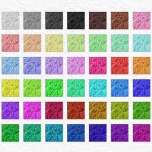 May include: A grid of 36 square swatches, each displaying a different color of faux fur. Colors range from white, gray, and black to various shades of brown, pink, blue, purple, green, yellow, and orange. The fur appears soft and textured.