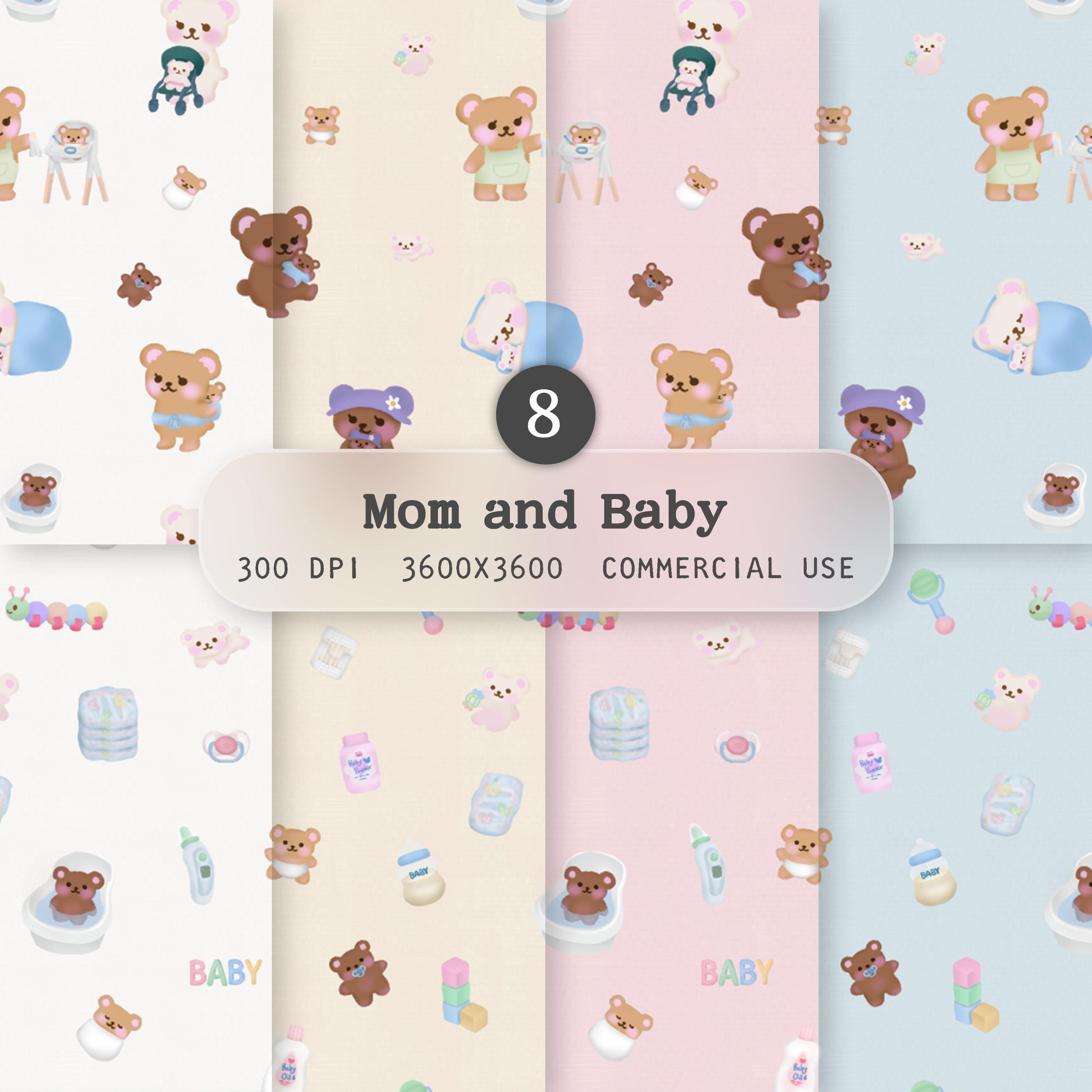 Teddy Bear Hand Drawn Seamless Pattern, Baby Shower Digital Paper Pack ...