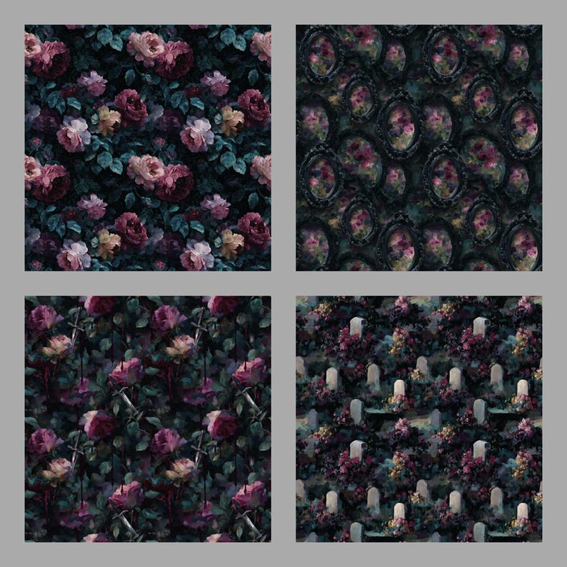 Gothic Roses Digital Paper Pack, Moody Dark Floral Backgrounds ...
