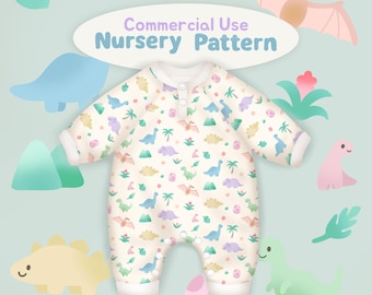 Cute Dinosaur Seamless Pattern for Nursery, Commercial Use Baby Fabric Design, Pastel Dino Digital Paper, Hand-drawn Kids Wallpaper