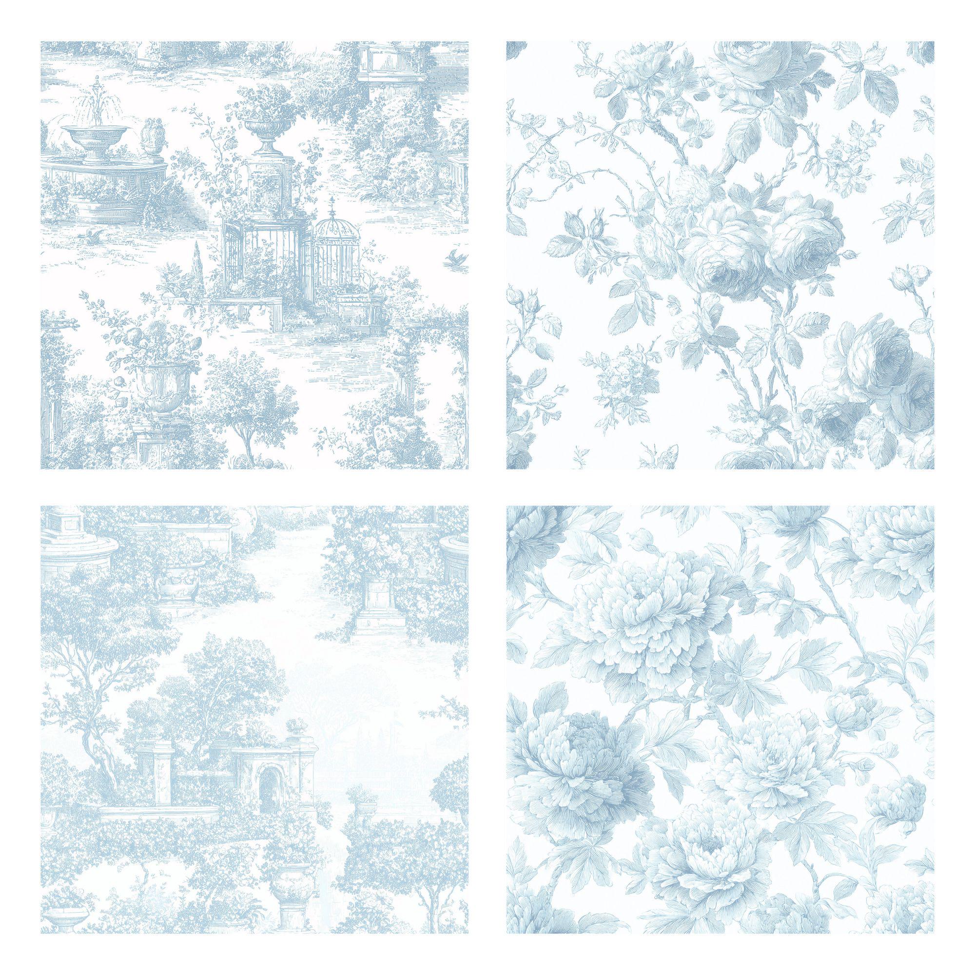 Pink and Blue Toile De Jouy Seamless Pattern, Chinoiserie Floral ...