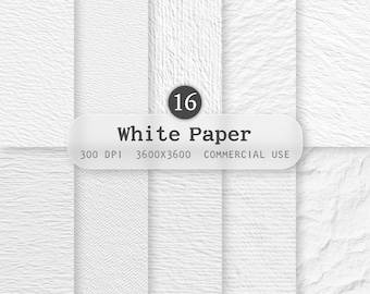 Texturas de papel branco sem emendas, pacote de papel aquarela digital, fundos de papel de alta resolução 300 DPI, papel minimalista para scrapbook, uso comercial.