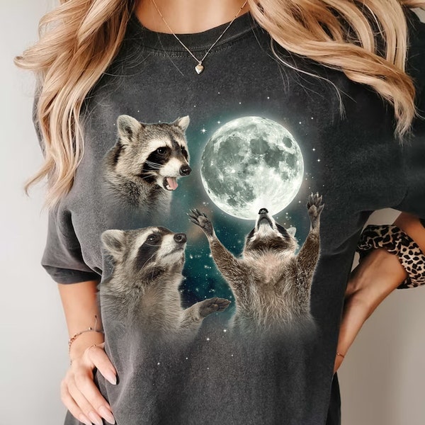 Racoons howling at the Moon T-shirt Sweatshirt, Racoon meme shirt, Racoon Moon howling Shirt, Funny Racoons head meme Racoon shirt