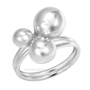 Ball Silver Ring, Sterling Silver Spheres Ring, 3 Ball Ring, Modern Statement Ball Ring, Unique Geometric Bubble Ring, Wedding Gift,