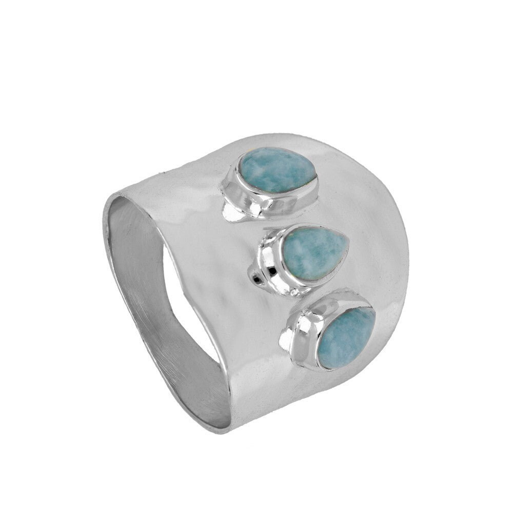 Larimar Ring, Sterling Silver Ring For Women, Tree Stone Ring, Large Stone Ring, Boho Statement Rig, Gemstone Ring, The Best Gift For Mother