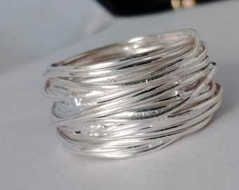 Statement Wrap Ring, Sterling Silver Ring for Women, Simple Wide Chunky Long Large Ring, Wire Wrapped Ring Band, Valentine day gift