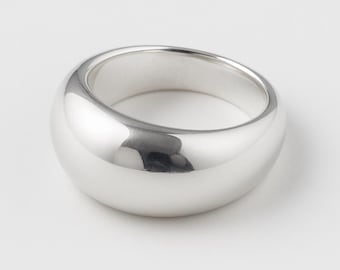 Sterling Silver Dome Ring, Chunky Minimalist Band, Bold Stacking Ring, Polished Thick Silver Statement Jewelry Gift for Her, Handmade Band