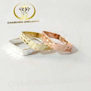Sterling Silver Square Band Ring Set: Minimalist Geometric Rings