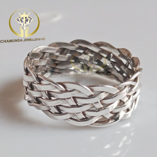 Bague tressée en argent sterling, bague tressée, bague en maille celtique en argent sterling, bague à empiler, bague en argent rustique, bague en argent unisexe, bijoux pour femmes