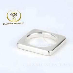 Anello piatto quadrato, anello in argento sterling massiccio, anello cubo, anello geometrico, anello a fascia larga, anello con sigillo, anello uomo donna, anello rettangolare