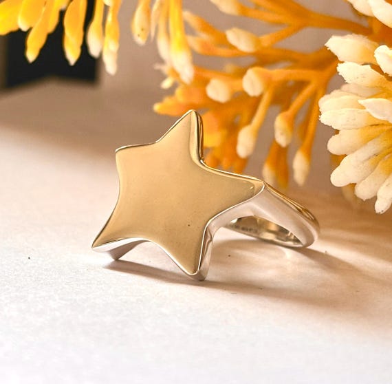 Solid Sterling Silver Star Ring, Aesthetic Ring, Falling Star Ring, Geometric Ring, Chunky Silver Ring, Star Jewelry, Unisex Ring