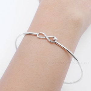 Sterling Silver Intertwined Love Knot Infinity Bangle, Solid Silver Nautical Knot Stacking Bangle Bracelet, Friendship Bracelet, Minimalist