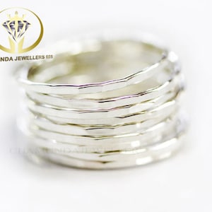 Sterling Silver Hammered Stacking Ring, Silver Thin Ring, Solid 925 Sterling Silver Stacking Rings, Dainty Silver Ring, Women Ring
