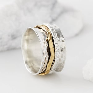 Sterling Silver Spinner Ring, Spinning Ring, Meditation Ring , Anxiety Ring, Thick Ring, Hammered Ring, boho Rings, Fidget Ring Statement,