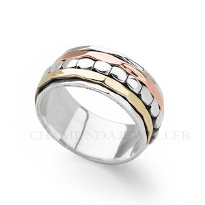 Sterling Silver Spinner Ring: Mixed Metal Bohemian Band