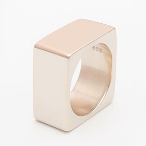 Solid Sterling Silver Ring, Cube Ring, Geometric Ring, Chunky Silver Ring, Wide Band Ring, Signet Ring, Mens Ring Rectangle Ring, Gift him