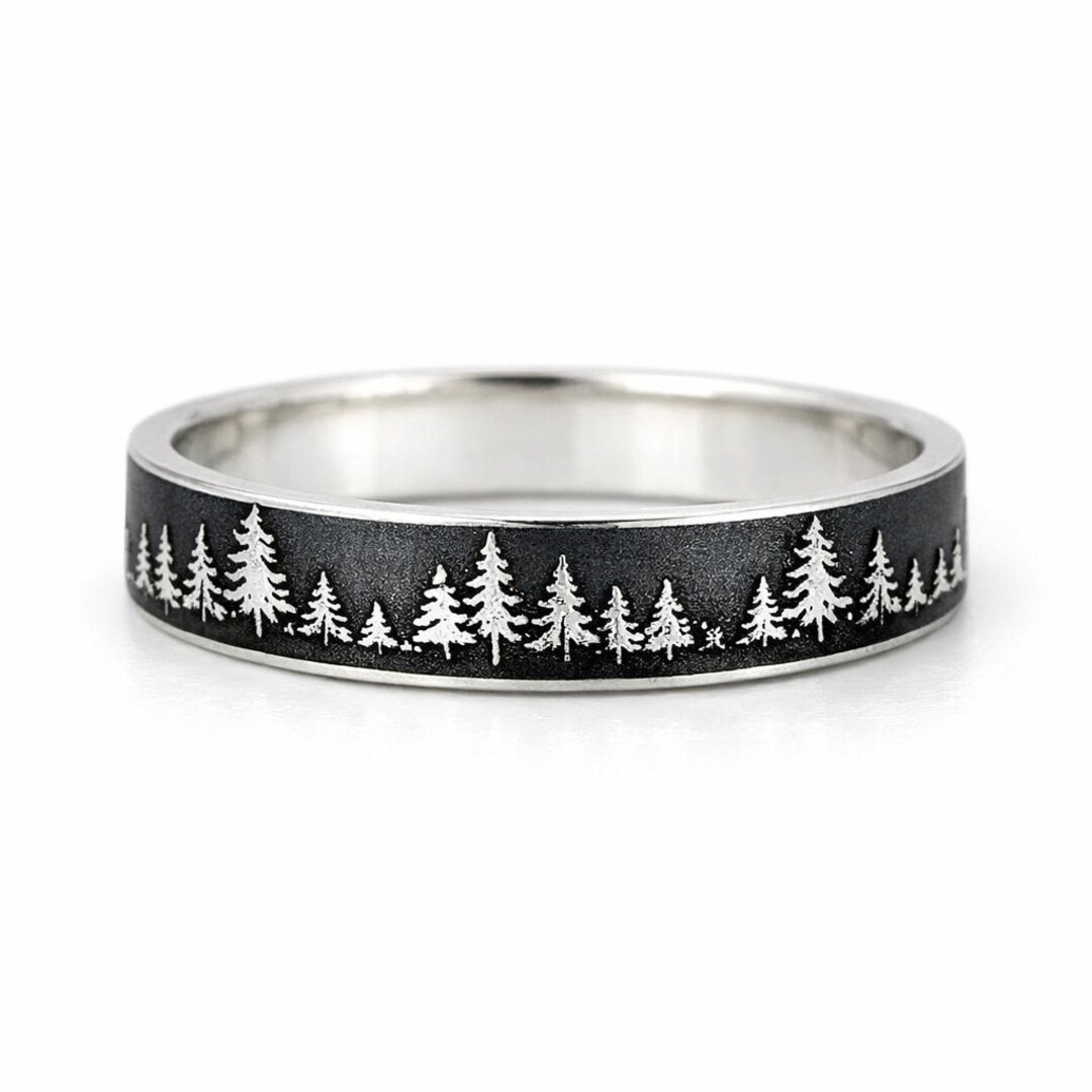Sterling Silver Forest Ring 4mm, Handmade Tree Line Design, Tree Line ...