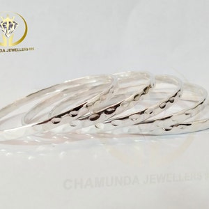 925 Silver Chunky Bangle, Set of 7 Bangles, Stacking Bangles, Hammered Stacking Bracelets, 7 Day Bangles, Half Round Bangles