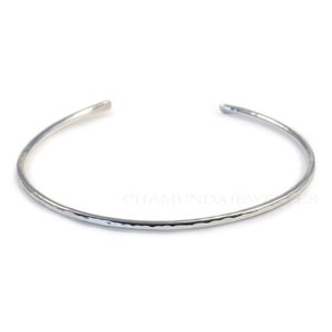 Bracelet manchette fin en argent sterling forgé à partir de fil de fer rond, jonc réglable en argent, bracelets martelés, jonc ouvert, jonc fin en argent