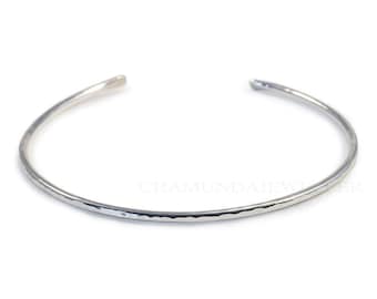 Dainty Hammered Sterling Silver Cuff Bracelet: Adjustable Open Bangle