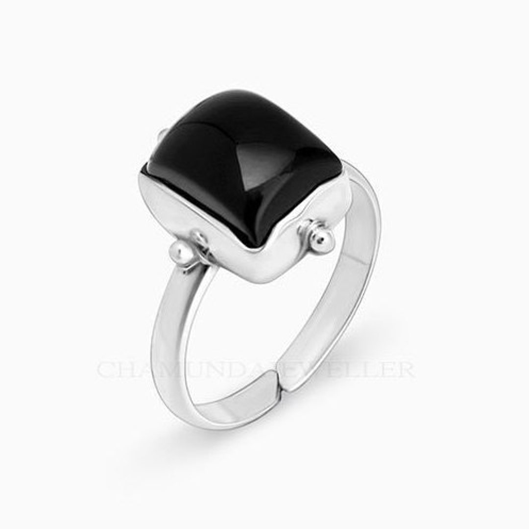 Black Onyx Ring, Sterling Silver Ring for Women, Adjustable Boho Ring
