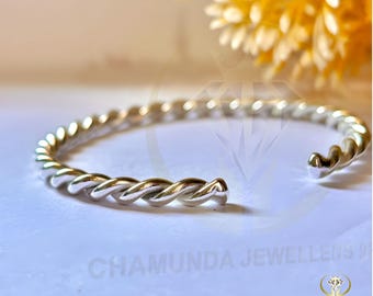 Brazalete apilable trenzado de plata antigua estilo bohemio de 4 mm de grosor, brazaletes trenzados, brazaletes de plata con alambre trenzado, brazalete tipo brazalete