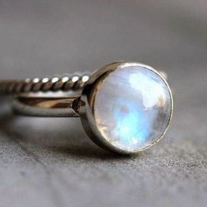 Sterling Silver Moonstone Ring: Tiny Rope Band, June Birthstone