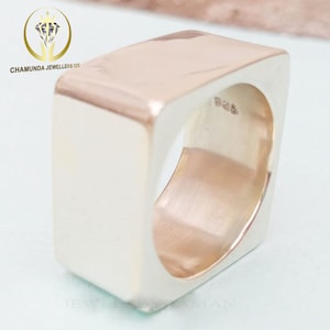 Solid Sterling Silver Ring, Cube Ring, Geometric Ring, Chunky Silver Ring, Wide Band Ring, Signet Ring, Mens Ring Rectangle Ring, Gift him