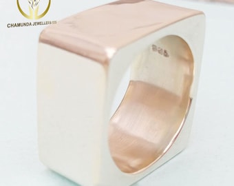 Solid Sterling Silver Ring, Cube Ring, Geometric Ring, Chunky Silver Ring, Wide Band Ring, Signet Ring, Mens Ring Rectangle Ring, Gift him