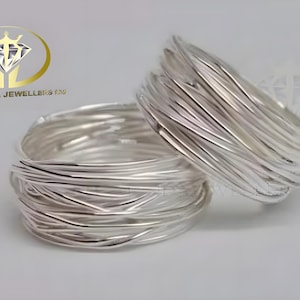 Statement Warp Ring, Sterling Silver Ring For Women, Wire Wrapped Ring Band, Multi Layer Silver Wire Ring, Simple Wide Chunky Long Ring