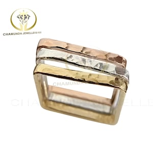 Square Ring, Square Band Ring, Square Silver Ring, Set of 3 Ring, Geometric Ring, Mix Metal Ring, Simple Square Ring, Chamunda Lifestyle