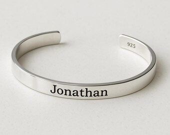 刻印入りシルバーカフバングルブレスレット（男女兼用