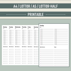 To Do List, Personal Daily Planner, Daily Hourly Planner, Instant Download, A4 / A5 / Letter / Half Letter