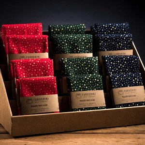 Furoshiki -  Christmas Stars, reusable, Japanese inspired  fabric gift wrap, zero waste wrapping paper alternative