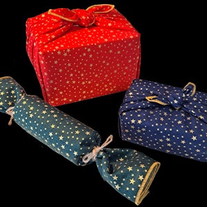 Furoshiki -  Christmas Stars, reusable, Japanese inspired  fabric gift wrap, zero waste wrapping paper alternative