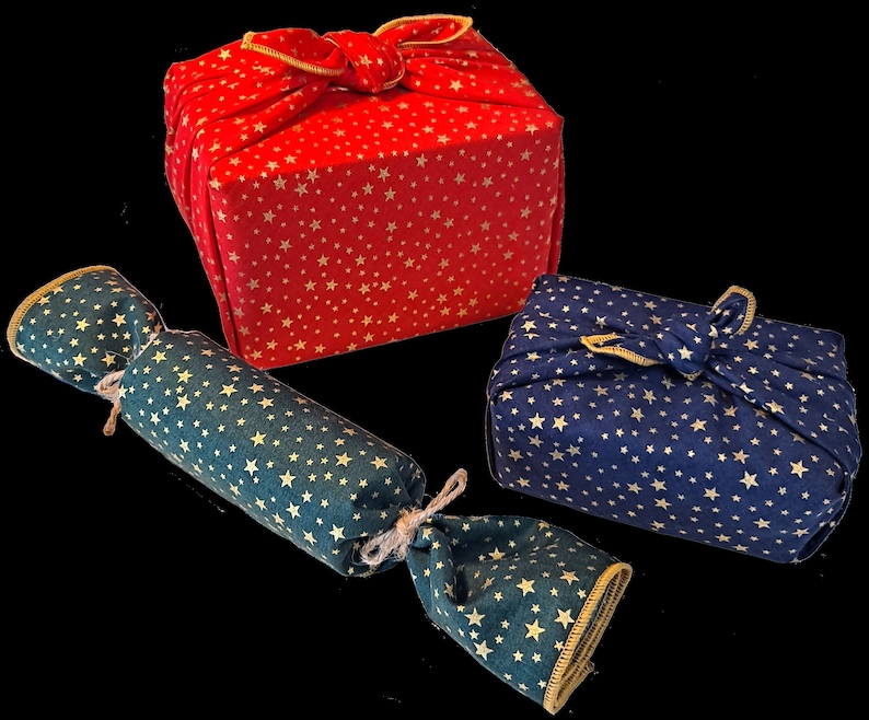 Furoshiki -  Christmas Stars, reusable, Japanese inspired  fabric gift wrap, zero waste wrapping paper alternative