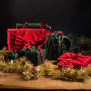Furoshiki -  Christmas Stars, reusable, Japanese inspired  fabric gift wrap, zero waste wrapping paper alternative