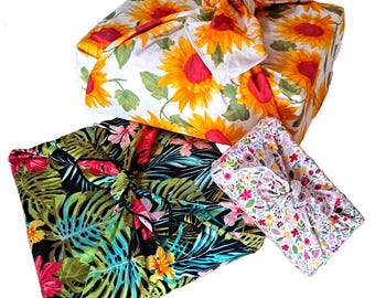 Furoshiki, floral reusable, Japanese inspired fabric gift wrap, zero waste wrapping paper for birthday, anniversary, valentines, mothers day