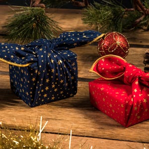 Furoshiki -  Christmas Stars, reusable, Japanese inspired  fabric gift wrap, zero waste wrapping paper alternative