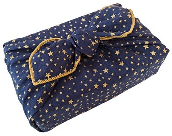 Furoshiki - Estrelas de Natal, Azul Marinho (papel de presente reutilizável, de inspiração japonesa, alternativa ao papel de embrulho tradicional, sem desperdício)
