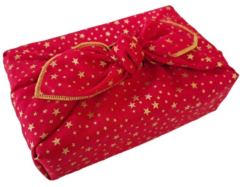 Furoshiki -  Christmas Stars, reusable, Japanese inspired  fabric gift wrap, zero waste wrapping paper alternative